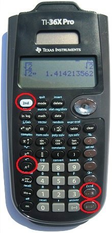 Square root on TI-36X-Pro Calculator